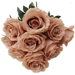 Kwiaty dekoracyjne jeden jedwabna grupa róży kwiat sztuczny 9 głów bukiet Rosa Fluer