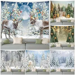 Gobeliny świąteczne świąteczne gobeliny świąteczne drzewa zimowe las Cedar Snowman Elk Elk Rok wakacyjny ścianę wisząca home dekoracje 231018