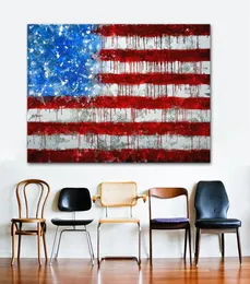 Akwarelowe abstrakcyjne cienką niebieską czerwoną linię USA Flagowe odbitki na płótnie plakat wystrój domu sztuka ścienna do salonu 4629876