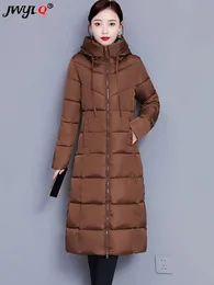 Women Down Parkas Oversize 5xl śniegu wiatrowoodporne zużycie szczupła z kaptury długa zima elegancka elegancka stałe koreańskie bawełniane kurtki ciepłe płaszcze wyściełane 231019