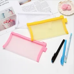 Simple Transparent Mesh Bag Pencil Case Office Student Cases Nylon School Supplies Pen Box Stationery