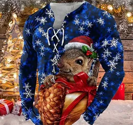 Customized Tees & Polos 021 Christmas Squirrel Blue Hoodie Loose Sweater Long sleeved Coat