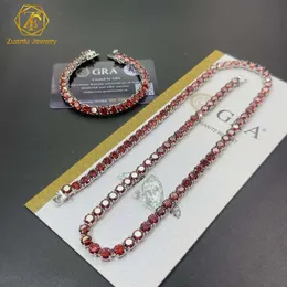 Zuanfu Tenniskedjan Premium Anpassade smycken Vit/Yellow/Rose Gold 4mm rundform Röd färg Moissanit Tenniskedja