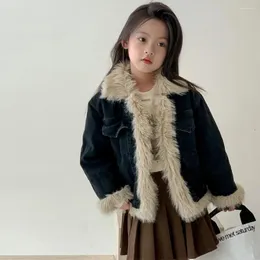ジャケットの女の子肥厚綿クリップカウボーイ冬の子供服潮hapsスプライシングコート汎用性の高い長袖