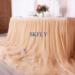 Table Skirt CL072E custom made long drape wedding taffeta chiffon tulle ruffled champagne table skirt 231019