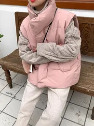 Coletes femininos jmprs coreano chique grosso inchado colete mulheres inverno quente streetwear parkas jaqueta simples solto zíper casual algodão para baixo sólido 231018