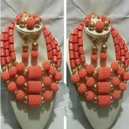 Original Coral Beads Nigerian Wedding African Jewelry Sets Bold Statement Necklace Set Chunky CNR693 C18122701327A