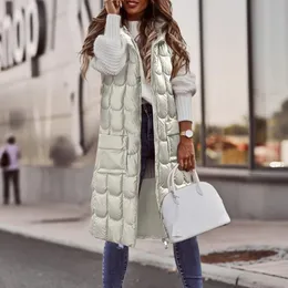 Women's Vests Hooded Parka Women Casual Sleeveless Vest Padded Waistcoat Zip Up Long Coat Outerwear Fashion Quilted Puffer Jackets 231018