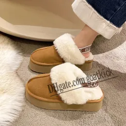 Tofflor kvinnor designer nonslip slip på varma plattformskor svartbrun vintermode tjocka päls sandaler wggs glider zapatos fluffy furry de mujer 35-40