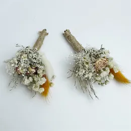 Fiori decorativi Mini bouquet di fiori secchi per uomo Sposo e uomo Fiore all'occhiello Cerimonia di nozze Anniversario Battesimo Decorazione 3 pezzi