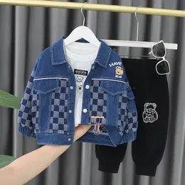 Clothing Sets Spring and autumn new baby letter long sleeve suit 0-4 year old boy cowboy coat pants two-piece simple casual sportswear 231019