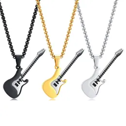 Colares de guitarra para homens e mulheres, aço inoxidável/dourado/cor preta, presente de joia rock hip hop, pingente de palhetas de guitarra personalizado com corrente de 24 polegadas