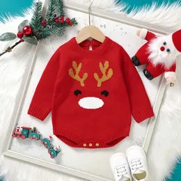 Rompers Baby Boys Girls Bodysuits Winter Casual Round Neck Full Hermes Sticked Spädbarnsrenare Onesie Toddler Christmas Outfits 231018