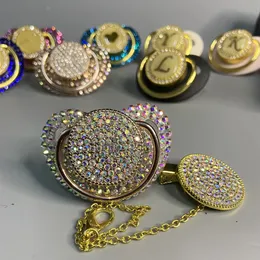 SOOTHERS TETESERS DOLLBLING GLAM LUXURY RHINESTONES GOLD PACIFIERパーソナライズされた名前ダミー任意の画像初期文字真珠の大理石SOOHER CLIPS 231019