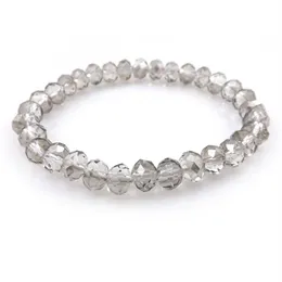 Bracciale con perline di cristallo sfaccettato grigio trasparente da 8 mm per le donne Braccialetti elastici stile semplice 20 pezzi / lotto Whole237L