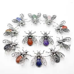 Pendant Necklaces Wholesale 12pcs/lot Fashion High Quality Natural Rose Quartz Stone Bee Necklace For Jewelry Making