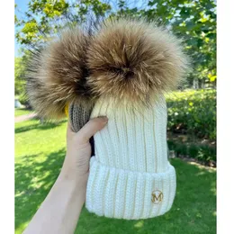 Caps Hats Real Raccoon Fur Ball hats Winter Hat Cap Kids Boy Girl Aldult Warm Big Fur Pom Poms Ski Hat Fur Pompoms Hat 231019