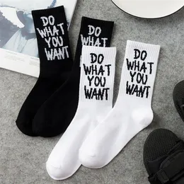 Мужские носки, забавные, модные, «Делай, что хочешь», длинные, с буквенным принтом, Harajuku, хип-хоп, скейтборд, для женщин и мужчин, новинка, черный, белый, хлопок, H245I