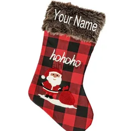 Décorations de Noël Nouvelles chaussettes de Noël hohoho Sac de bonbons de Noël Nom personnalisé Décoration d'arbre de Noël Sacs cadeaux de joyeux Noël x1019