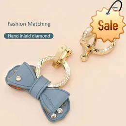 Car Keyring Gold Rhinestone Metal Ring Leather Bow Cute Keychain Accessories for Women Men Llaveros De Motos Moto Car Key Holder