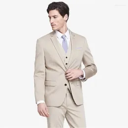 Erkekler Beige İnce Fit Business Mens 2023 Düğün Smokin Damat Giyim 3 Parça (Ceket Pantolon Yelek) Damat Blazer Kostüm Homme