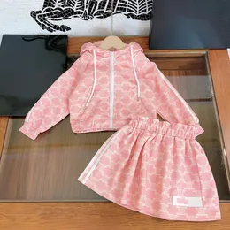 Luxury children letter printed clothes sets Fashion girls zipper hooded long sleeve jacket outwear with skirt 2pcs Designer kids casual outfits S0683