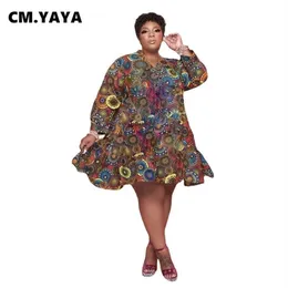 CM YAYA Mulheres Plus Size Vestido Estampado Manga Comprida O-pescoço Na Altura Do Joelho Solto Maxi Vestidos Sexy Moda Vestidos Roupas de Outono 220516283y