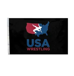 Bandeira preta do logotipo da luta livre dos EUA para a temporada de Wrestlin g Cor vívida UV resistente ao desbotamento ao ar livre com costura dupla Decoração Banner 90x1502249605