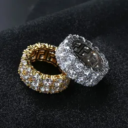 7-12 Gold Silver Color Plated Rings Micro Paved 2 Row Tennis Rings Zircon Hip Hop Finger Ring for Men Women2322