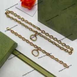 Modemarke Schmuck Armband klassische Retro Doppel Ohr leere nostalgische Messing Halskette Brief antike Kupfer Kette Armband