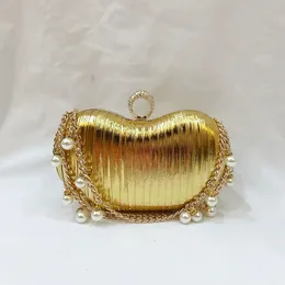 Evening Bags Gold Luxurious Pearls Short Chain Women's Handbag Ring Diamonds Hasp Ladies Party PU Shiny Evening Clutch Bag Wedding Purses 231019