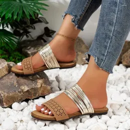 Kapcia Pu Flat Outtern Modern 2023 Modna moda z damskimi butami Summer Solid Fkil Ethnic's Kobiety Zapatillas