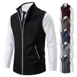 Men's Vests Vest Knitted Sleeveless Sweater Wool Velvet Zipper Cardigan Turn down Pullovers Turtleneck Sweatercoat Knit Waistcoat 231018