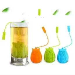 Coador de chá de coruja de silicone, sacos de chá fofos de qualidade alimentar, infusor de chá de folhas soltas, filtro difusor, acessórios divertidos 1019