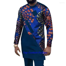 Tute da uomo Abito a maniche lunghe di lusso Primavera Estate T-shirt con o-collo stile africano 2 pezzi Set di pantaloni casual Abiti da tuta oversize