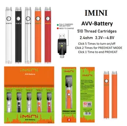 최고 정품 Imini 380mah 650mah 510mah 가변 전압 0.8ohm mesh 코일 18ml 배터리 E 담배 510 두꺼운 오일 vape 카트 증기 증기 Shenzhen 공장 용 스레드