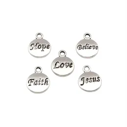100Pcs lot Antique Silver Hope Believe Love Faith Jesus Charms Pendants For Jewelry Making Bracelet Necklace Findings 11 5x15 5mm 230S