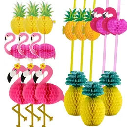 Party Decoration 1Set Pineapple Flamingo Honeycomb Paper Straws Cake Toppers Kids Birhtday Summer Pool Hainging Ornament