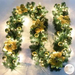 Other Event Party Supplies 2.7m Christmas Decoration LED Rattan Garland Wreath Light Door Hanging Ornaments Artificial Xmas Tree Fireplace Decor 231019