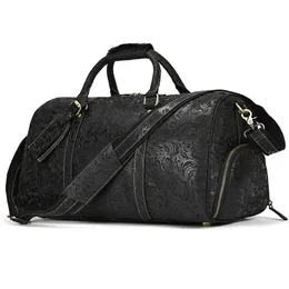 Duffel Bags Luufan Fashion Men's Genuine Leather Travel Bag With Shoe Pocket Large Capacity Luggage Duffel Bags Male Weekend Handbag Black 231019