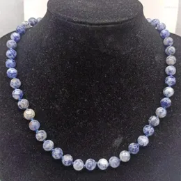 Kedjor utsökta 8mm blå vit lapis lazuli runda pärlhalsband 18 tum kvinnors smycken gåva