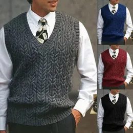 Men's Vests Spring and Autumn Knitted Vest Europe Crossborder Vneck Sweater Plain Casual Wear 231018