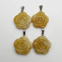 Pendant Necklaces Fashion Topaz Carved Rose Natural Gem Stone Necklace For Jewelry Making Charm 4pc 30MM Accessories