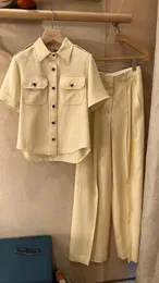 Pantaloni da donna invernali loro piana Pantaloni casual dritti in lino beige