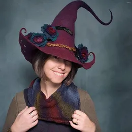 Береты, шляпы ведьмы на Хэллоуин для взрослых и детей, вечерние маскарадные ленты, фетровая шляпа с лентой на день рождения, остроконечные шапки, реквизит для косплея
