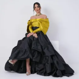 Elegant Long Off the Shoulder Satin Evening Dresses Vestidos De Festa with Full Sleeves A Line Floor Length Party Gowns for Women