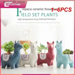 Planters Pots 1 ~ 6 pièces créatif dessin animé couleur émaillé alpaga Pot de fleur en céramique artisanat décoration de la maison salon plante verte en Pot Pot de fleur YQ231019