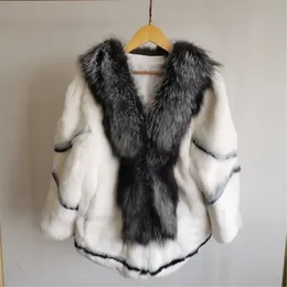 Womens Fur Faux Winter Luxury Onepiece Jacket Natural Full Leather Large Silver Collar With Rabbit Coat Women 231018