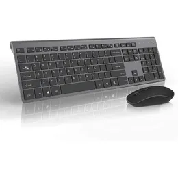 Keyboard Myse Commats ładowna bezprzewodowa klawiatura myszka 2,4G Pełny rozmiar cienki ergonomiczny i kompaktowy projekt dla laptopa komputer komputerowy Windows 231018