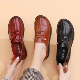 Dress Shoes Classic Leather Oxfords Shoes Ladies Laced Up Flats Women's Loafers Office Shoes Women Casual Slip On Driving Moccasins 231018